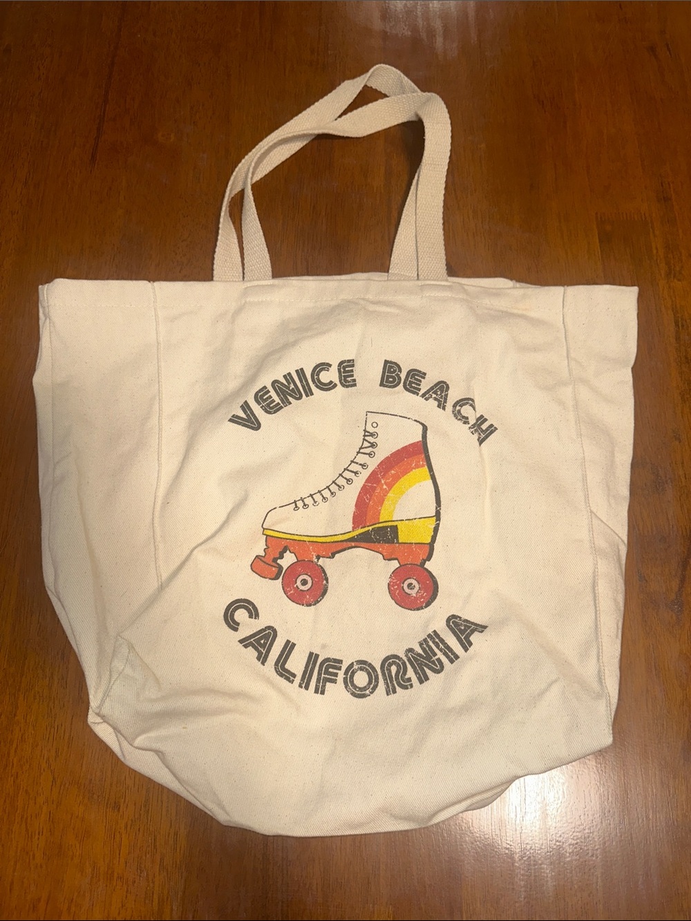 Canvas Tote with Yellow and Red Roller Skate Graphic